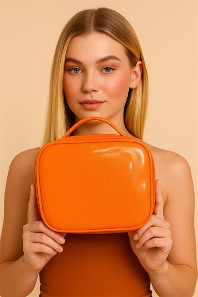 Turuncu Shine Collection Simli Makyaj Seyahat Çantası