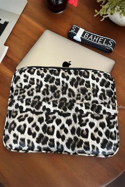 Viral Siyah Leopar Desen Laptop Tablet Kılıfı 13-14 inç