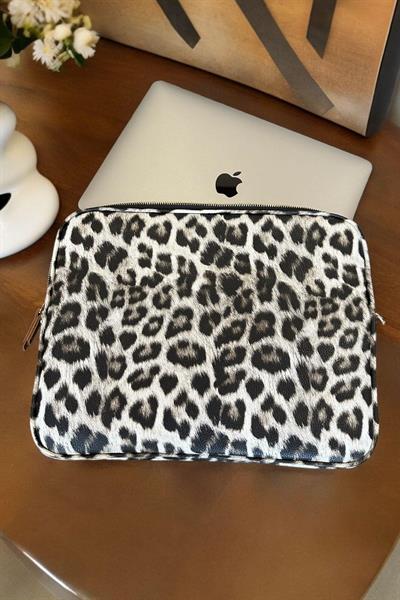 Viral Siyah Leopar Desen Laptop Tablet Kılıfı 13-14 inç