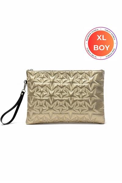 Yıldız Desenli Gold XL Macbook ve Tablet Uyumlu Portföy Çanta