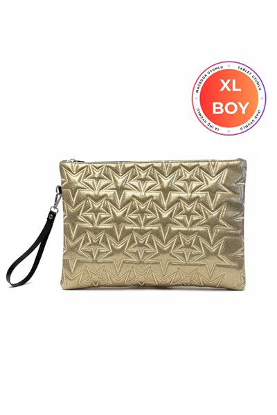 Yıldız Desenli Gold XL Macbook ve Tablet Uyumlu Portföy Çanta