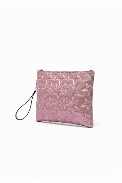 Yıldız Desenli Pink Portföy Çanta Askılı El Çantası Ve Cüzdan