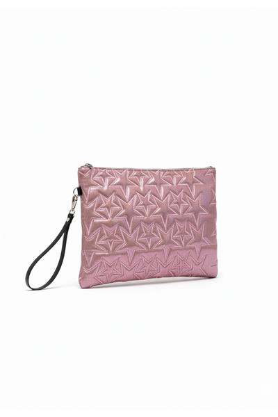 Yıldız Desenli Pink Portföy Çanta Askılı El Çantası Ve Cüzdan