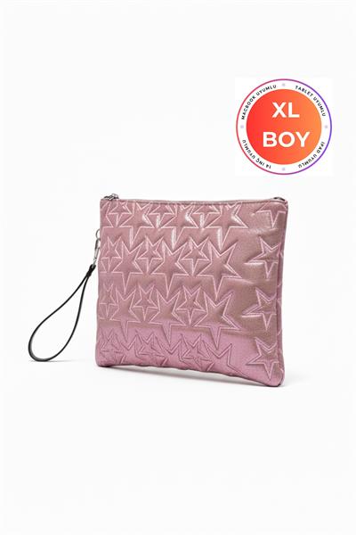 Yıldız Desenli Pink XL Macbook ve Tablet Uyumlu Portföy Çanta