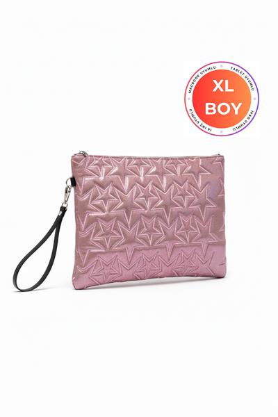 Yıldız Desenli Pink XL Macbook ve Tablet Uyumlu Portföy Çanta