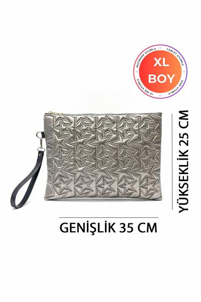 Yıldız Desenli Platin XL Macbook ve Tablet Uyumlu Portföy Çanta