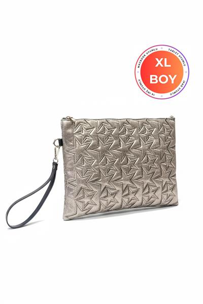 Yıldız Desenli Platin XL Macbook ve Tablet Uyumlu Portföy Çanta