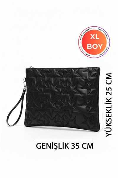 Yıldız Desenli Siyah XL Macbook ve Tablet Uyumlu Portföy Çanta