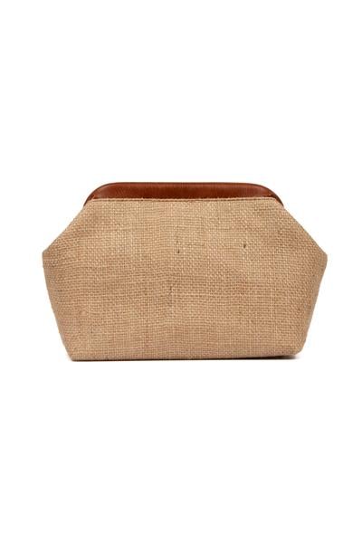 Kadın Kahve Renk Detaylı Jüt Hasır Portföy & Clutch Çanta