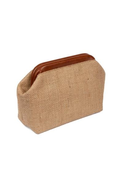 Kadın Kahve Renk Detaylı Jüt Hasır Portföy & Clutch Çanta