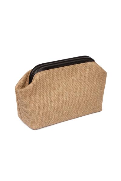 Kadın Siyah Renk Detaylı Jüt Hasır Portföy & Clutch Çanta