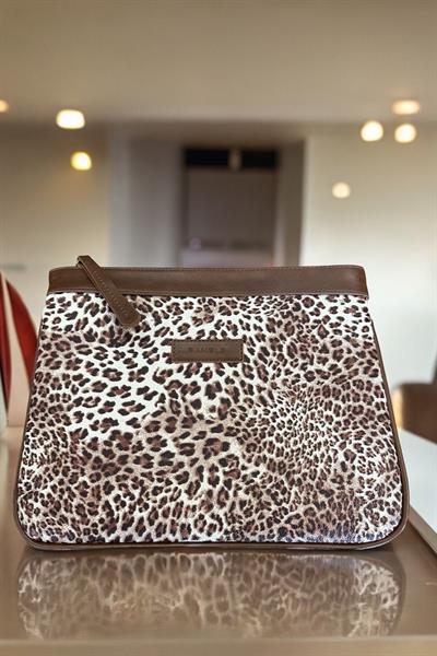 Kahve Leopar Özel Tasarım Kadın Portföy & Clutch Çanta