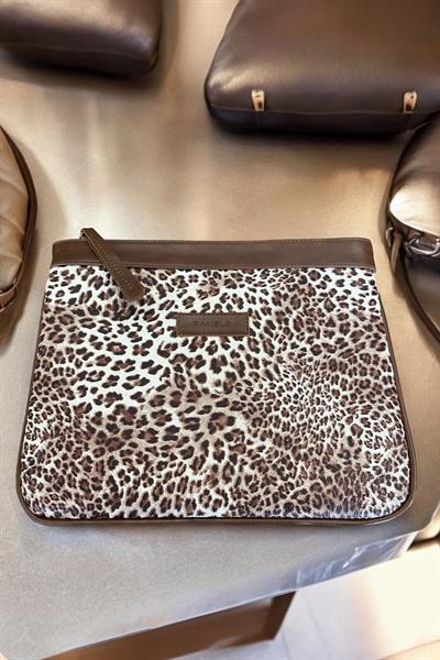 Kahve Leopar Özel Tasarım Kadın Portföy & Clutch Çanta