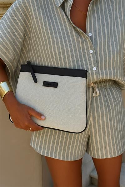 Kanvas Siyah Özel Tasarım Kadın Portföy & Clutch Çanta