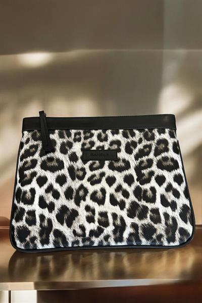 Siyah Leopar Özel Tasarım Kadın Portföy & Clutch Çanta