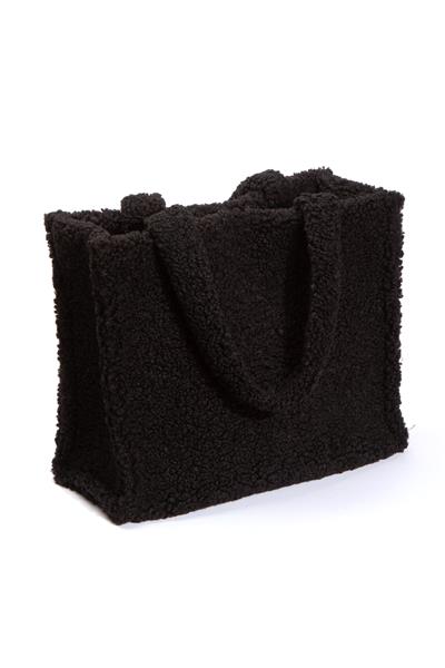 Teddy Peluş Siyah Tote Bag Omuz Çantası