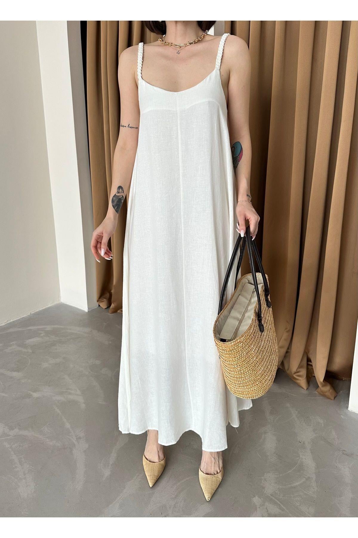 Askılı Keten Elbise