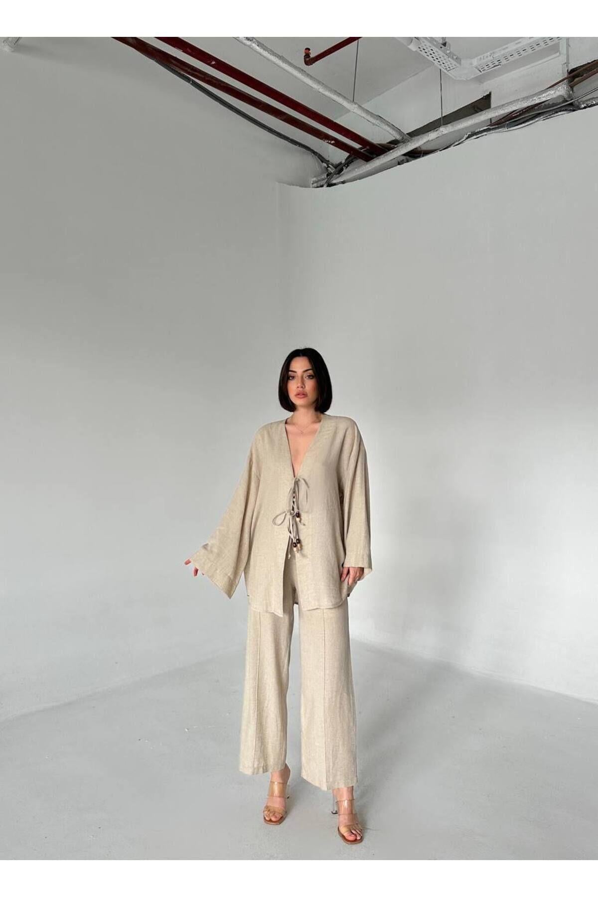 Keten Kimono Pantolon Takım