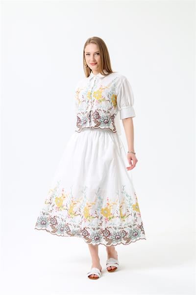 Nakış İşlemeli Gömlek  Etek Takım