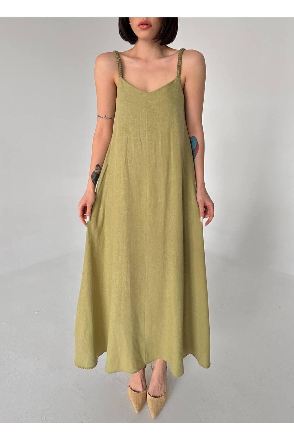 Askılı Keten Elbise