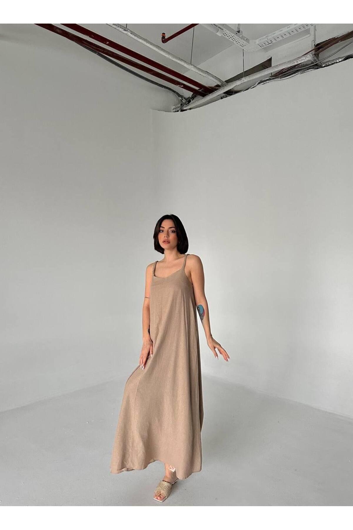 Askılı Keten Elbise