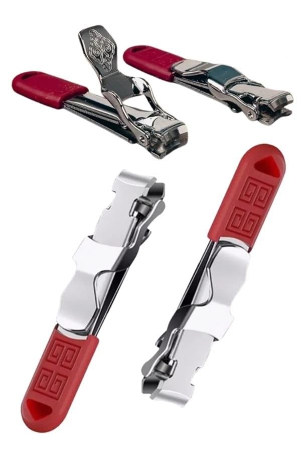 2li Set Rubber Tırnak Makası Düz ve Yan Uçlu Kırmızı