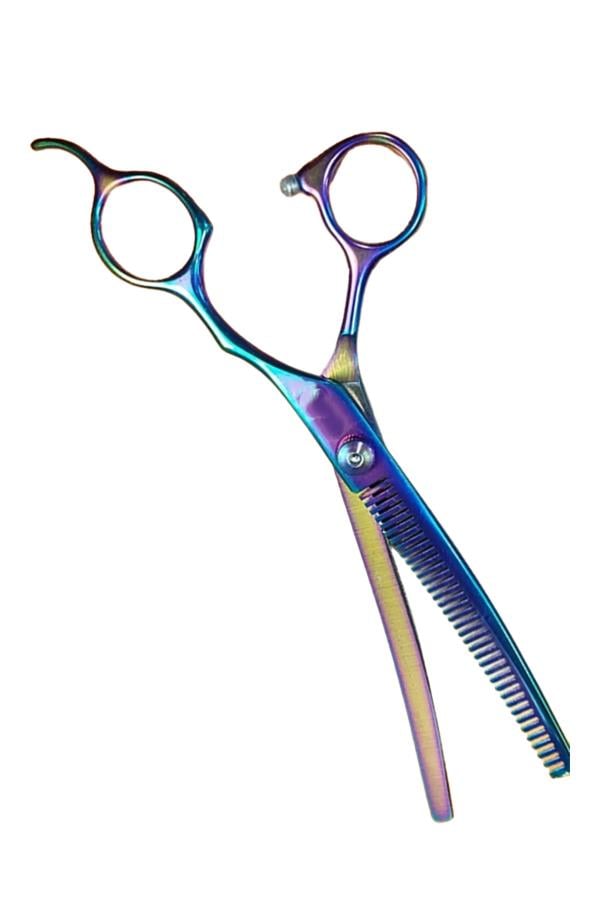 7 İnç Kavisli Tüy Toplama Kesme Dişli Evcil Hayvan Tıraş Makası - Rainbow
