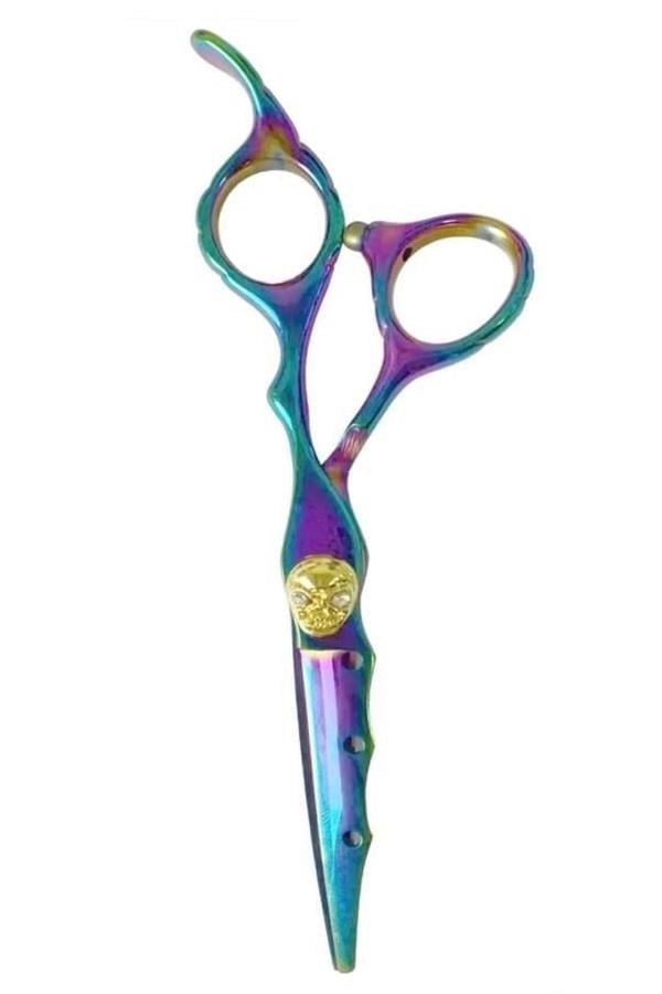 Dış Bükey Düz Uçlu Saç Kesim Makası Kurukafa Rainbow