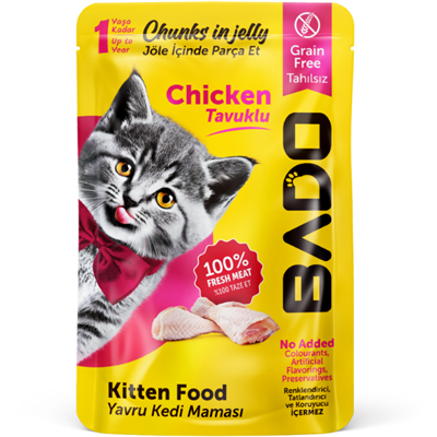 Bado Kitten Cat Food Chicken Grain Free Tavuklu Kitten Tahılsız Kedi Maması 85 Gr 