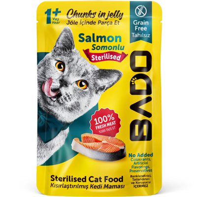 Bado Sterilised Cat Food Salmon Grain Free Somonlu Kısırlaştırılmış Tahılsız Kedi Maması 85 Gr 