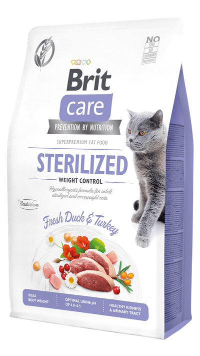 Brit Care Hypo-Allergenic Kilo Kontrolü için Ördekli Tahılsız Kısırlaştırılmış Kedi Maması 2kg