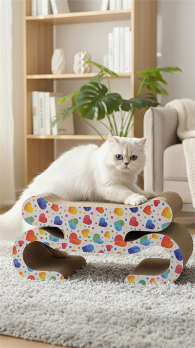 Cloud İki Parçalı Şık ve Fonksiyonel Karton Kedi Tırmalama Ünitesi 58 x 23 x 18 cm