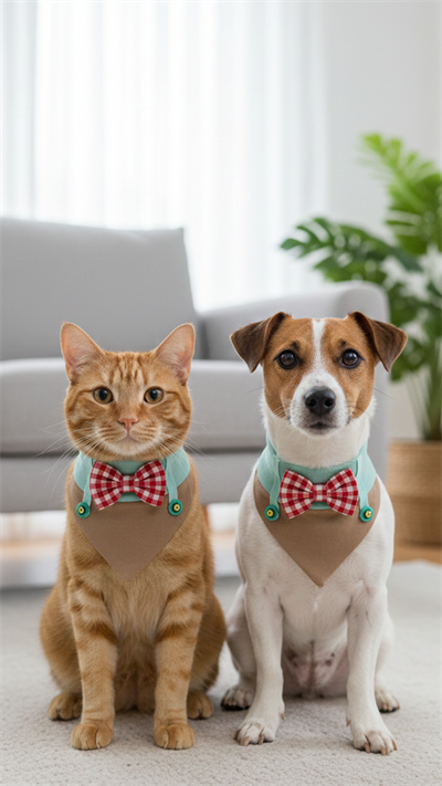 Kedi ve Köpek Collage Fular Tasma