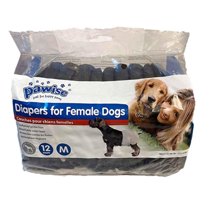 Pawise Dişi Köpek M Çiş Bezi Bebek Bezi Bel 32-48cm 12.5-19 İnç 12li Siyah