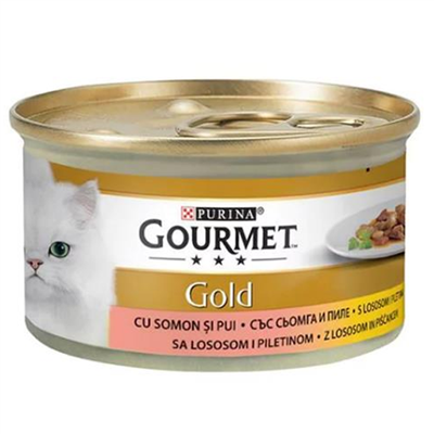 Gourmet Gold Parça Etli Somonlu ve Tavuklu Kedi Konservesi 85 gr