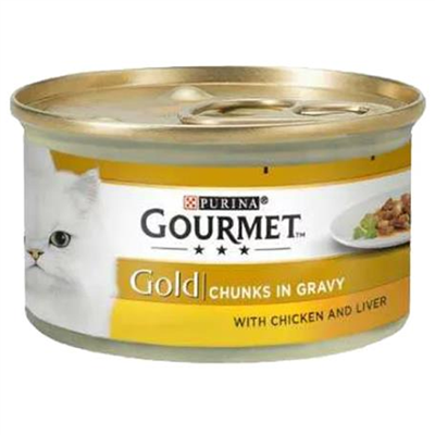 Gourmet Gold Soslu Parça Etli Tavuklu Ciğerli Yetişkin Kedi Konservesi 85 gr