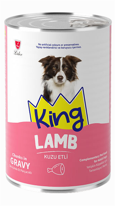 King Sos İçerisinde Et Parçacıklı Kuzu Etli Köpek Konservesi 400 gr