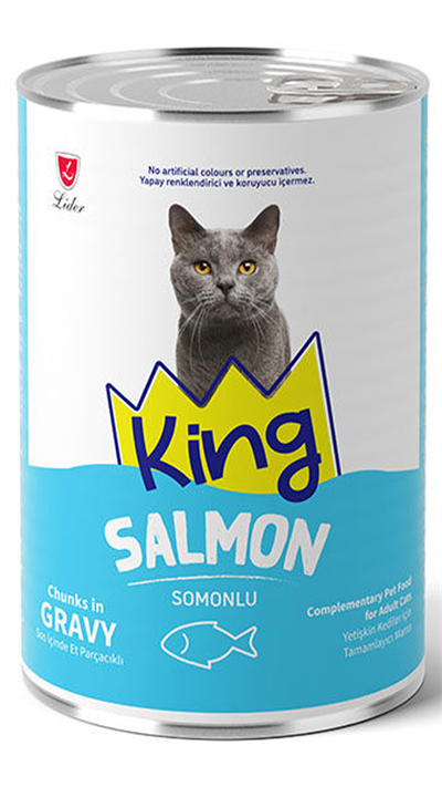 King Sos İçerisinde Et Parçacıklı Somonlu Kedi Konservesi 400 gr