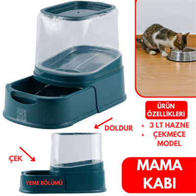 M-Pets Lena Kedi ve Köpek Mama Kabı Çekmeceli 3000ML 