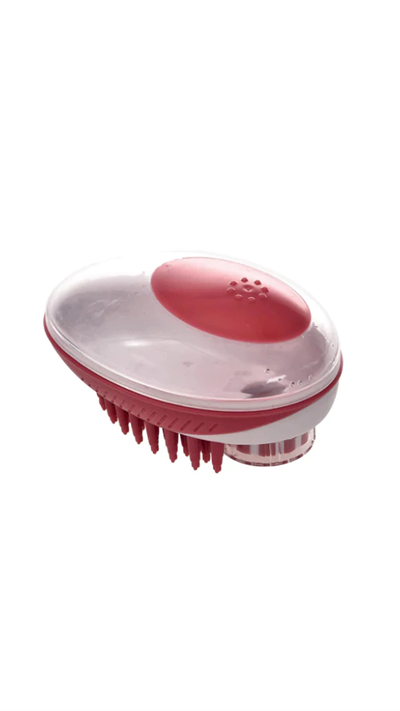 M-Pets Rubeaz Şampuan Hazneli Yıkama ve Masaj Fırçası 11,5x7,5cm (Kırmızı)