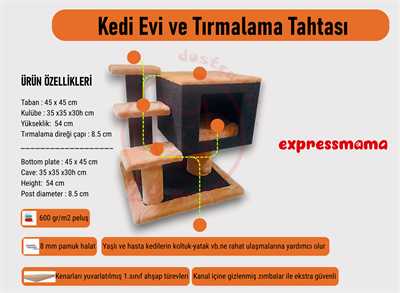 Expressmama Kedi Tırmalama Tahtası ve Kedi Evi