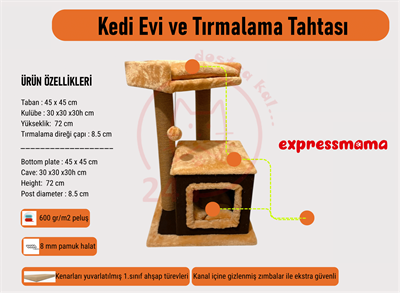Expressmama Kedi Tırmalama Tahtası ve Kedi Evi