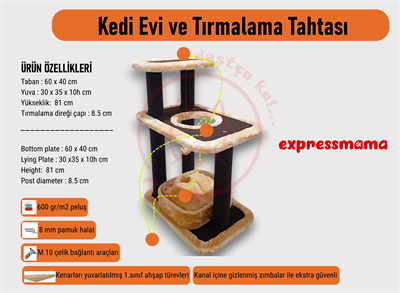 Expressmama Kedi Tırmalama Tahtası ve Kedi Evi