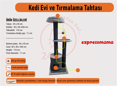 Expressmama Kedi Tırmalama Tahtası ve Kedi Evi