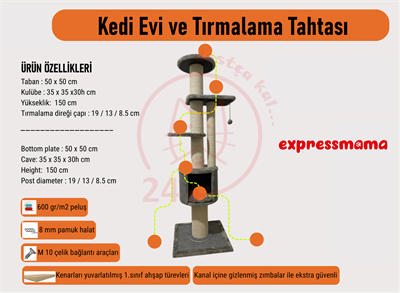 Expressmama Kedi Tırmalama Tahtası ve Kedi Evi