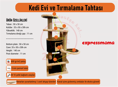 Expressmama Kedi Tırmalama Tahtası ve Kedi Evi