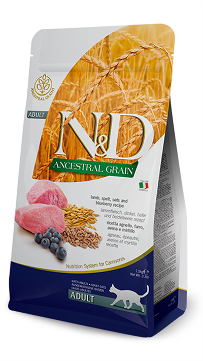 N&D Ancestral Grain Kuzu Etli ve Yaban Mersinli Ata Tahıllı Yetişkin Kedi Maması 10kg