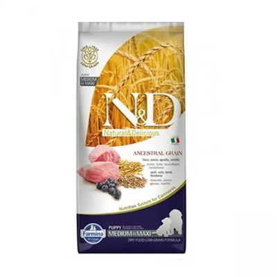 N&D Ancestral Kuzu Etli ve Yaban Mersinli Orta ve Büyük Irk Ata Tahıllı Yetişkin Köpek Maması 12kg
