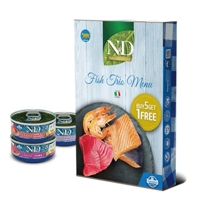 N&D Fish Trio Menu Balıklı Yetişkin Kedi Konservesi 70gr (6 AL 5 ÖDE)