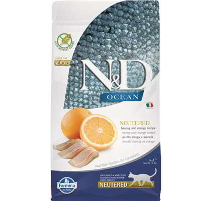 N&D Ocean Ringa Balıklı ve Portakallı Tahılsız Kısırlaştırılmış Kedi Maması 1,5kg